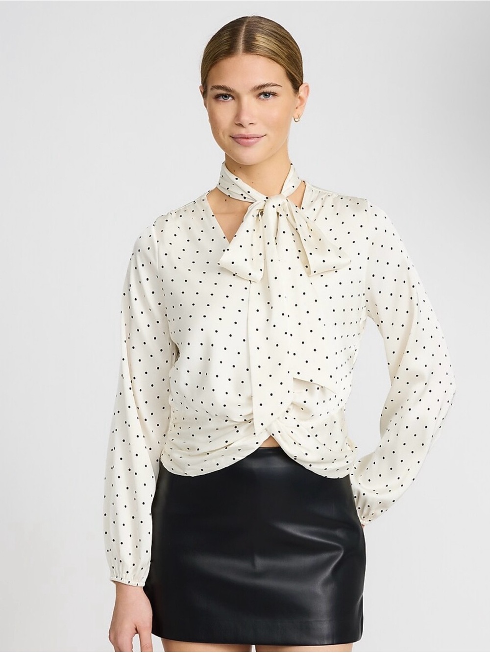 Express Cream Polka Dot Tie-Neck Blouse (NWOT)